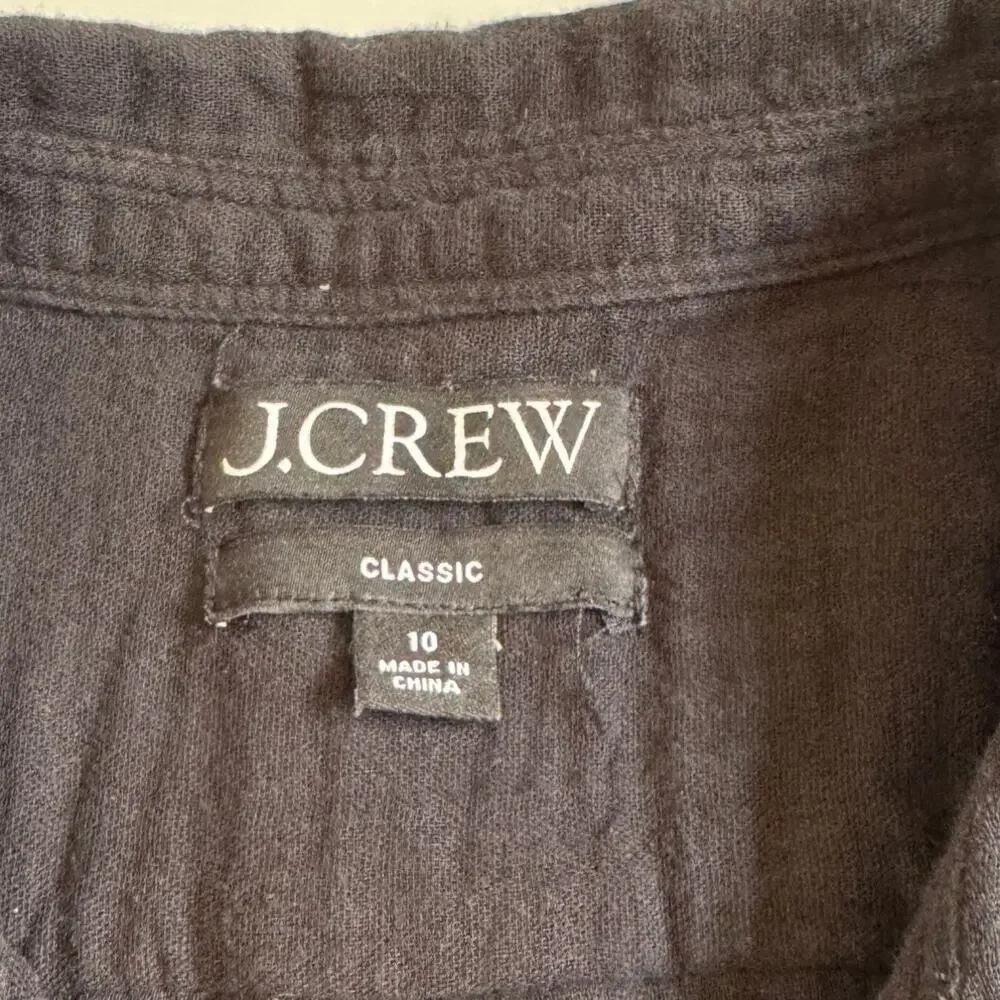 J. Crew Garçon Classic Fit Double Bauze Shirt Blouse Black Size 10 Beach Preppy